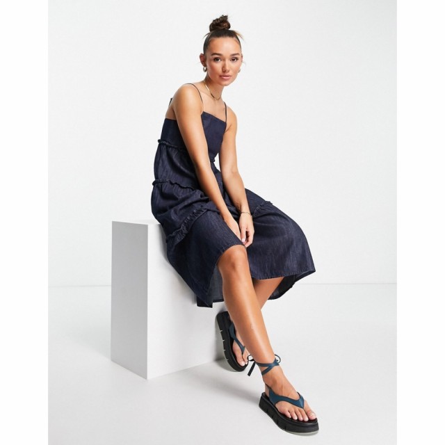 トップショップ Topshop レディース ワンピース デニム キャミワンピ Ａライン ワンピース・ドレス Tiered Denim Cami Dress In Indigo