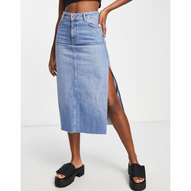 トップショップ Topshop レディース ひざ丈スカート スカート Split Midi Skirt In Mid Blue ブルー