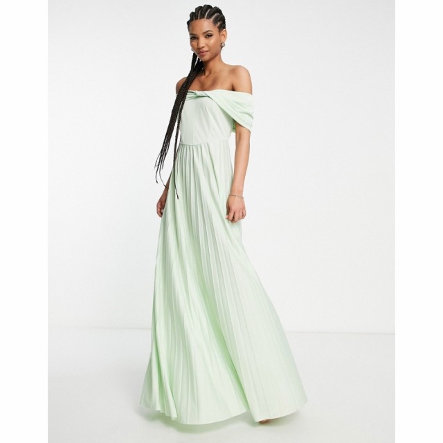 エイソス ASOS DESIGN レディース ワンピース マキシ丈 Tall Recycled Polyester Twist Front Off The Shoulder Pleated Maxi Dress In S