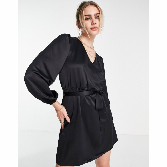 リバーアイランド River Island レディース ワンピース ラップドレス ミニ丈 ワンピース・ドレス Satin Wrap Mini Dress In Black ブラッ