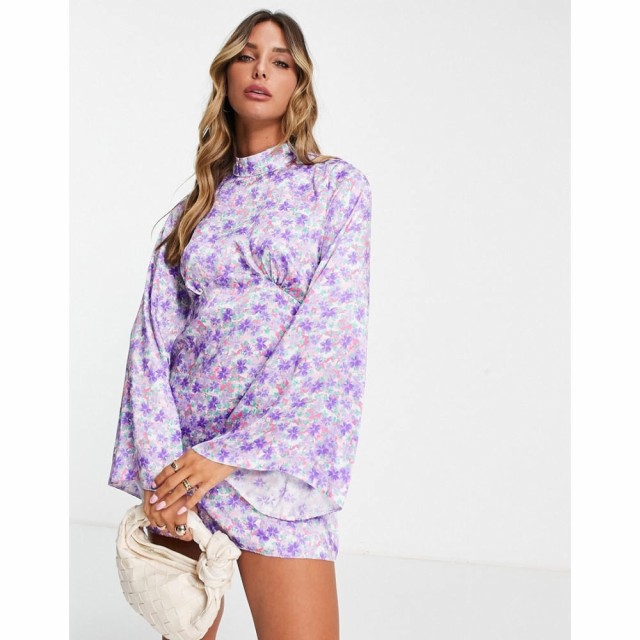 リバーアイランド River Island レディース ワンピース ミニ丈 ワンピース・ドレス Flute Sleeve Floral Mini Dress In Purple