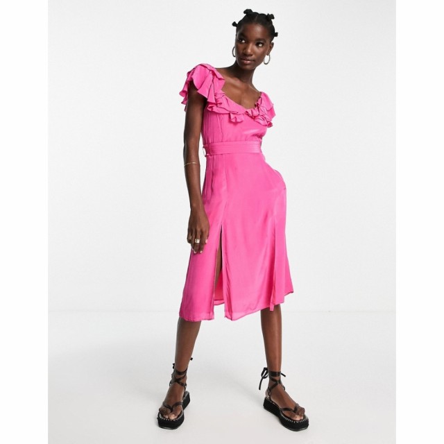 フレンチコネクション French Connection レディース ワンピース ワンピース・ドレス Almedina Drape Frill Neck Dress In Pink