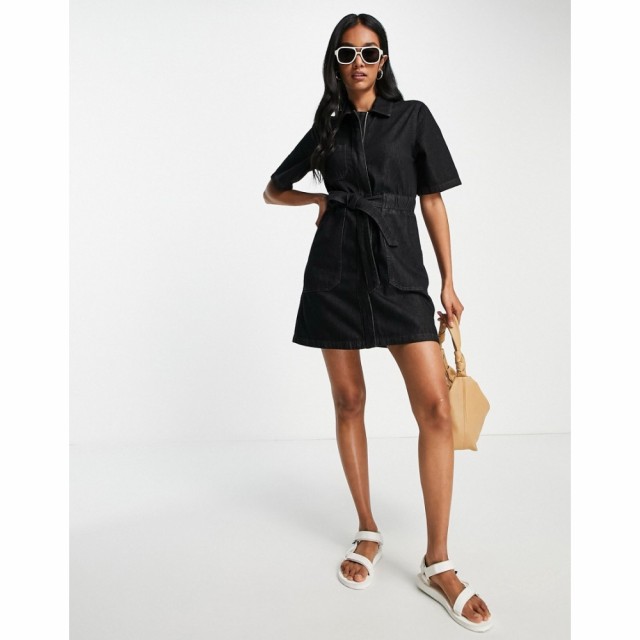 フレンチコネクション French Connection レディース ワンピース デニム ミニ丈 Rosetta Sustainable Denim Mini Dress In Black ウォッ