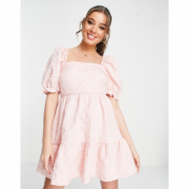 ミス セルフリッジ Miss Selfridge レディース ワンピース Ａライン ワンピース・ドレス Jacquard Puff Sleeve Tiered Mini Dress In Pin