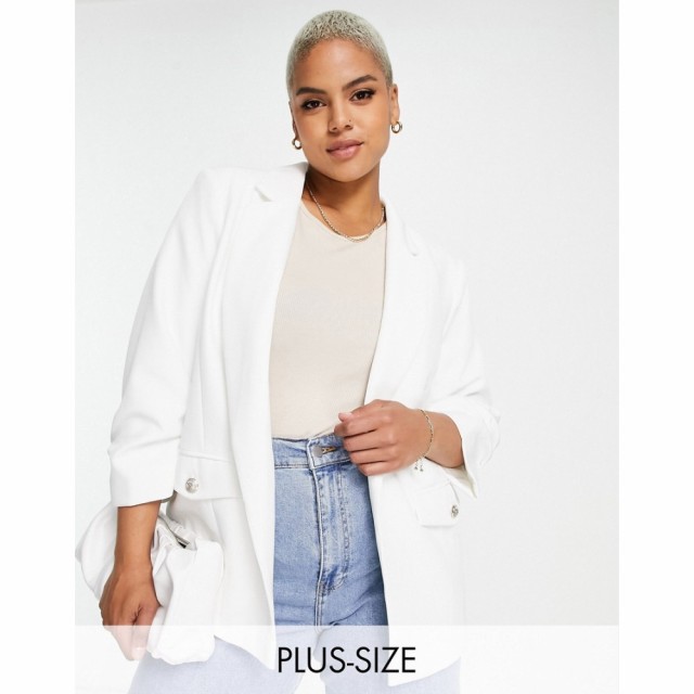 リバーアイランド River Island Plus レディース スーツ・ジャケット アウター Ruched Sleeve Blazer In White ホワイト