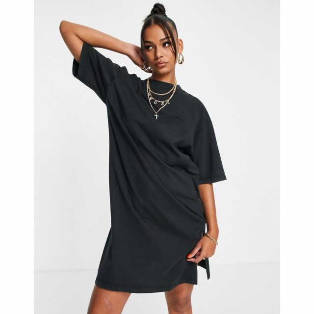 リプレイ Replay レディース ワンピース Tシャツワンピース ワンピース・ドレス Oversized T-Shirt Dress With Side Split In Black ブラ