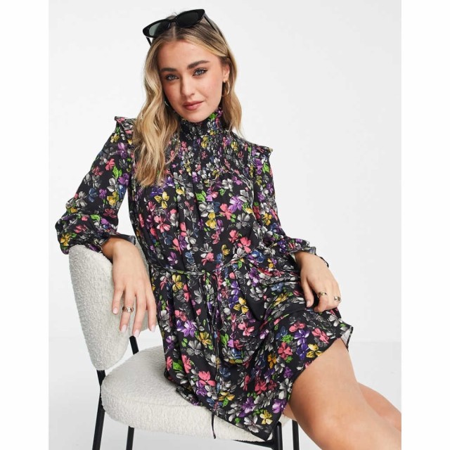 フレンチコネクション French Connection レディース ワンピース ワンピース・ドレス Alanna Floral Printed Smocked Dress In Black ブ