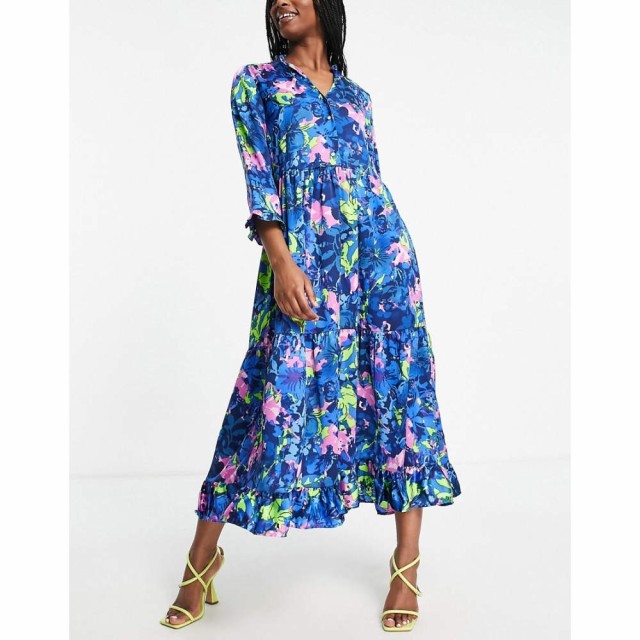 ワイ エー エス Y.A.S レディース ワンピース ミドル丈 ワンピース・ドレス Larisa Printed Midi Dress In Blue ストロングブルー