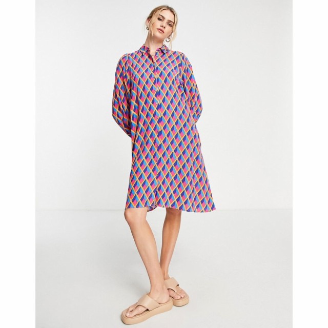 ワイ エー エス Y.A.S レディース ワンピース シャツワンピース ワンピース・ドレス Graffy Printed Shirt Dress ソーダライトブルー