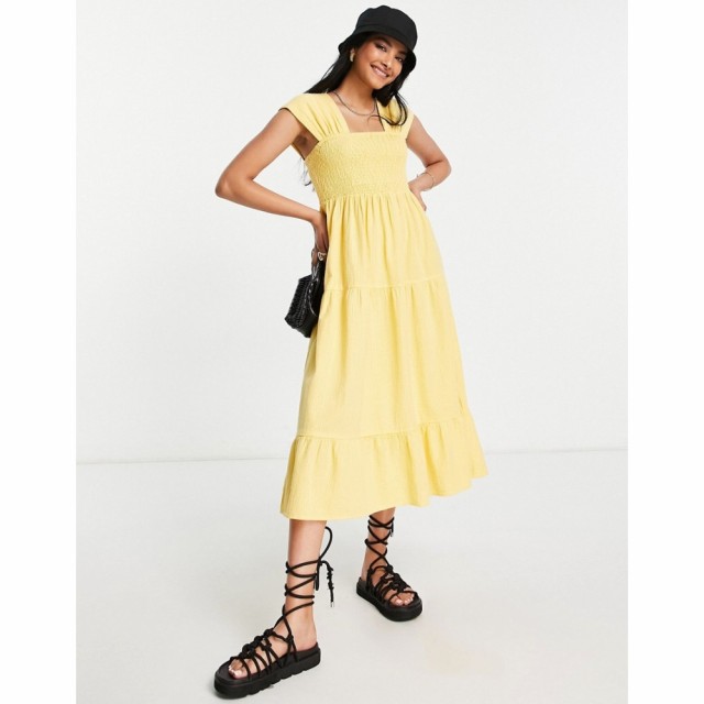 ヴェロモーダ Vero Moda レディース ワンピース ミドル丈 ワンピース・ドレス Shirred Midi Dress In Yellow