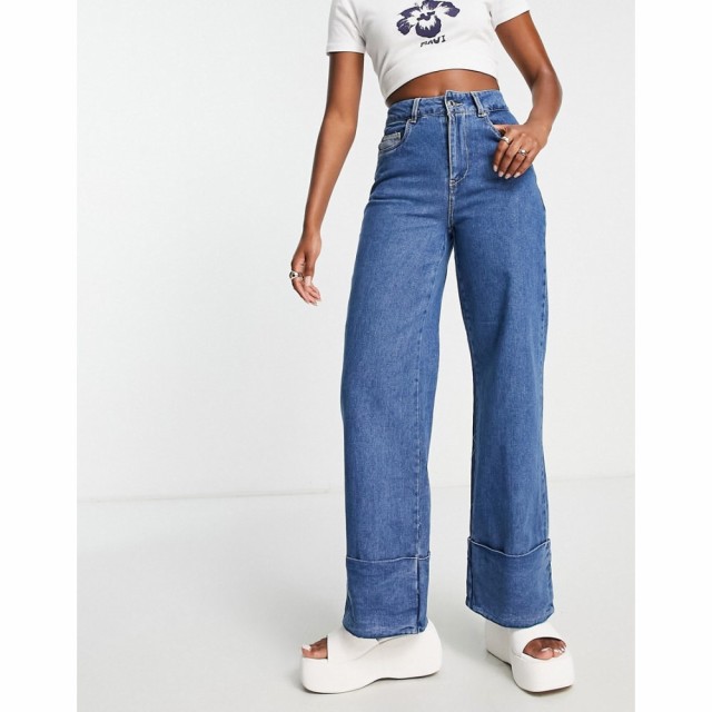 ヴェロモーダ Vero Moda レディース ジーンズ・デニム ボトムス・パンツ Wide Leg Jeans With High Turn Up In Mid Blue Wash ミディアム