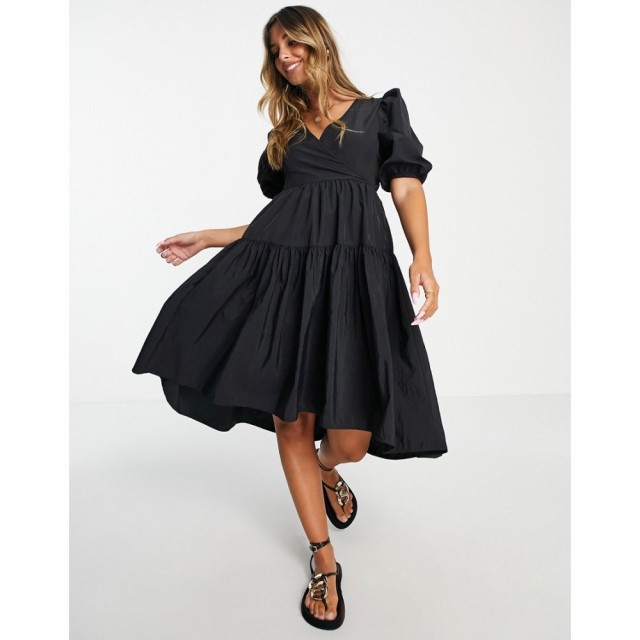 ヴェロモーダ Vero Moda レディース ワンピース ミドル丈 ワンピース・ドレス Aware Smock Midi Dress With Tie Back In Black ブラック