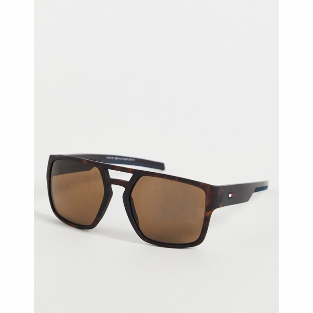 トミー ヒルフィガー Tommy Hilfiger メンズ メガネ・サングラス アビエイター Angular Aviator Sunglasses In Matte Tort マットハバナ