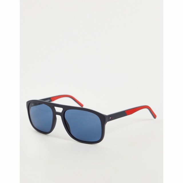 トミー ヒルフィガー Tommy Hilfiger メンズ メガネ・サングラス アビエイター Aviator Sunglasses In Navy And Red