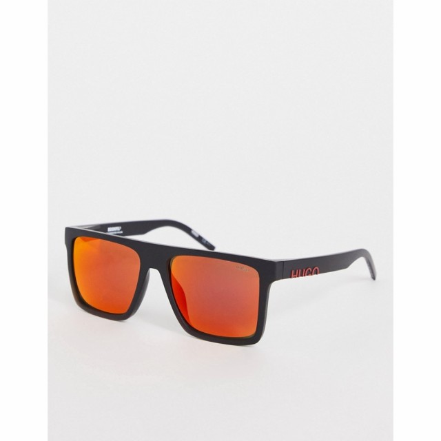 ヒューゴ ボス HUGO メンズ メガネ・サングラス スクエアフレーム Hugo Square Sunglasses In Matte Black And Orange Lens マットブラッ