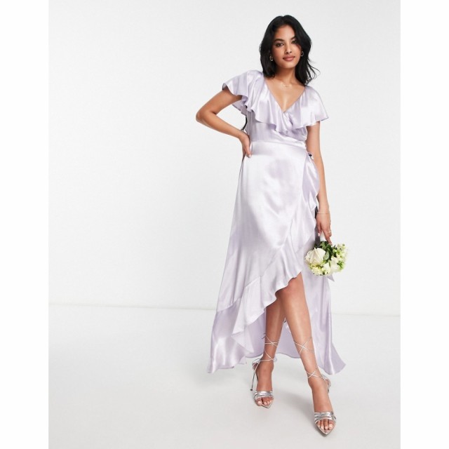 トップショップ Topshop レディース パーティードレス ラップドレス ワンピース・ドレス Bridesmaid Satin Frill Wrap Dress In Lilac ラ