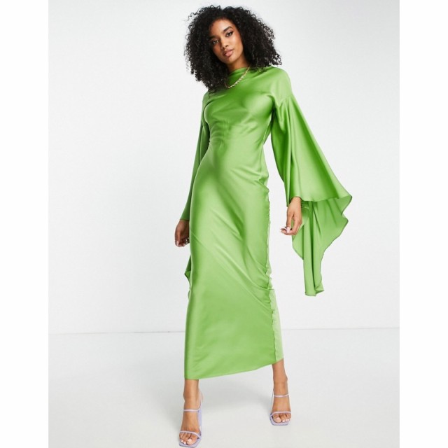 エイソス ASOS DESIGN レディース ワンピース マキシ丈 ワンピース・ドレス Satin Maxi Dress With Extreme Drape Sleeve And Open Back