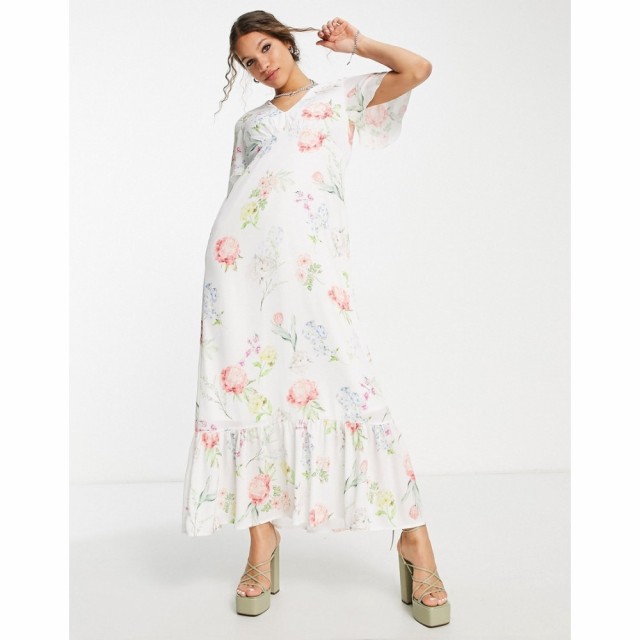 ツイステッドヴンダー Twisted Wunder レディース ワンピース マキシ丈 ワンピース・ドレス Flutter Sleeve Maxi Tea Dress In Botanical