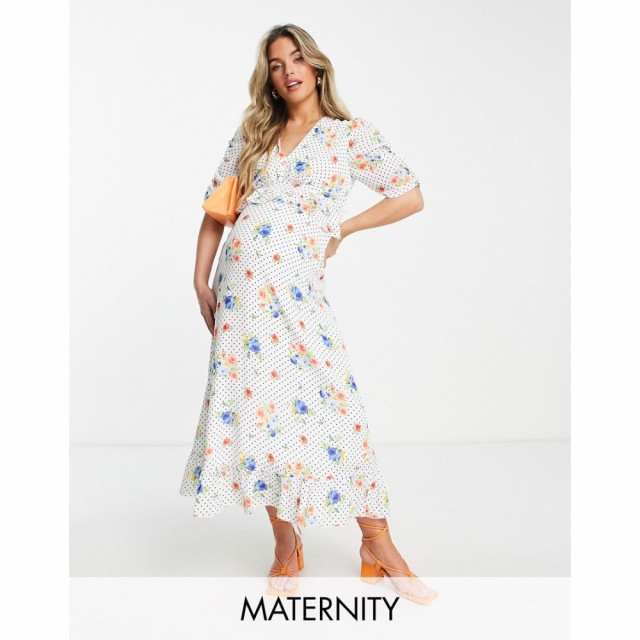 ツイストワンダー Twisted Wunder Maternity レディース ワンピース ミドル丈 ワンピース・ドレス Puff Sleeve Midi Dress In Spot Flora