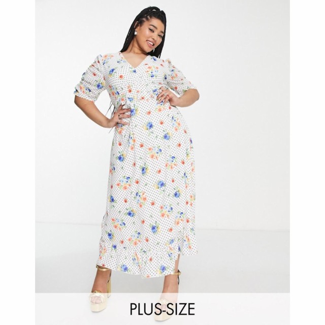 ツイステッド ヴンダー プラス Twisted Wunder Plus レディース ワンピース マキシ丈 Puff Sleeve Maxi Dress In Spot Floral マルチフロ