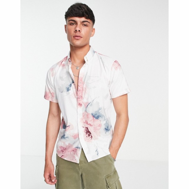 アバクロンビーandフィッチ Abercrombie and Fitch メンズ 半袖シャツ トップス Summer Abstract Print Short Sleeve Shirt In White/Pin