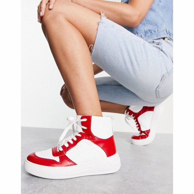 エイソス ASOS DESIGN レディース スニーカー シューズ・靴 Delta Skater High Trainers In White/Red ホワイト/レッド