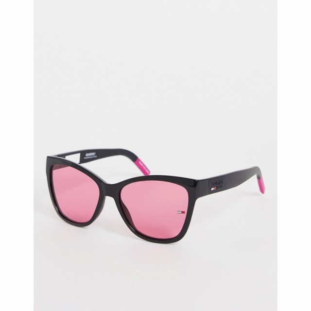 トミー ヒルフィガー Tommy Hilfiger レディース メガネ・サングラス キャットアイ Cat Eye Sunglasses In Black And Pink Lens ブラック