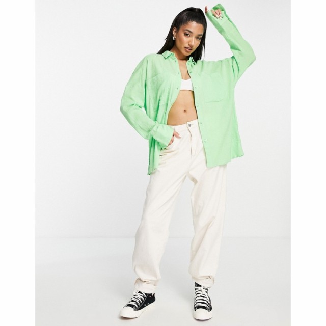 モンキ Monki レディース ブラウス・シャツ トップス Crinkle Shirt In Bright Green グリーン