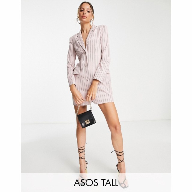 エイソス ASOS Tall レディース ワンピース ミニ丈 ワンピース・ドレス Tall Fitted Blazer Mini Dress With Shoulder Pads In Pink Pins