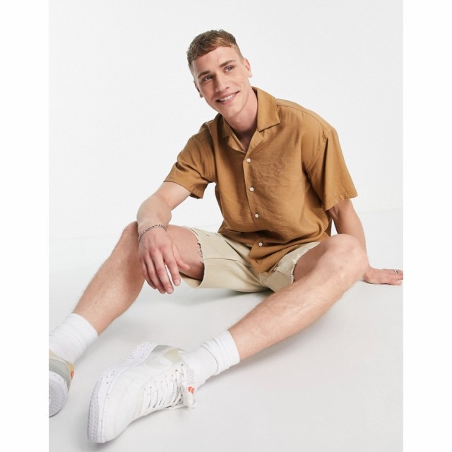 ジャック アンド ジョーンズ Jack and Jones メンズ 半袖シャツ トップス Premium Textured Revere Collar Short Sleeve Shirt In Tan ト