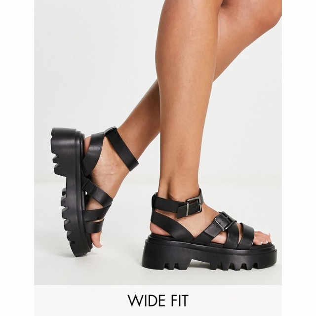 シンプリー ビー Simply Be Extra Wide Fit レディース サンダル・ミュール シューズ・靴 Chunky Cleated Sole Sandals In Black ブラッ