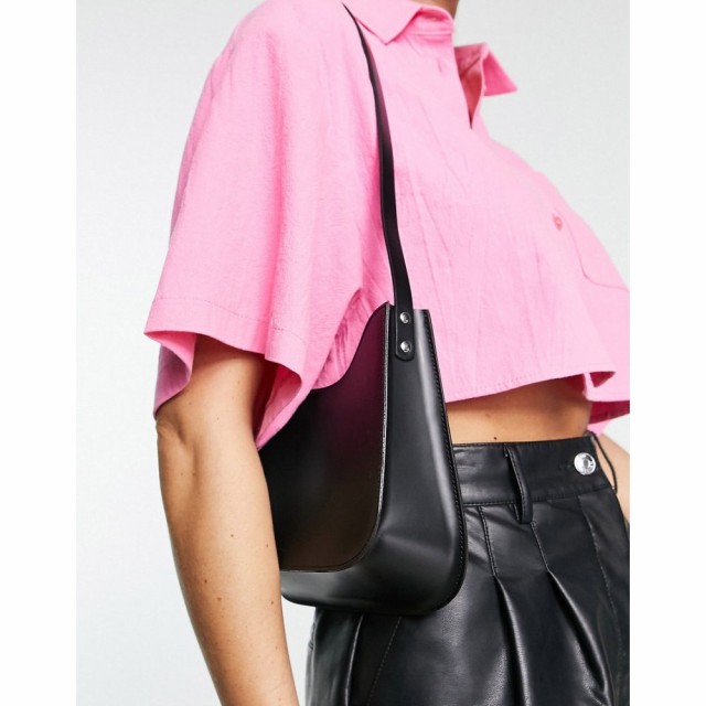 エイソス ASOS DESIGN レディース ショルダーバッグ バッグ Curved Leather Shoulder Bag In Black ブラック