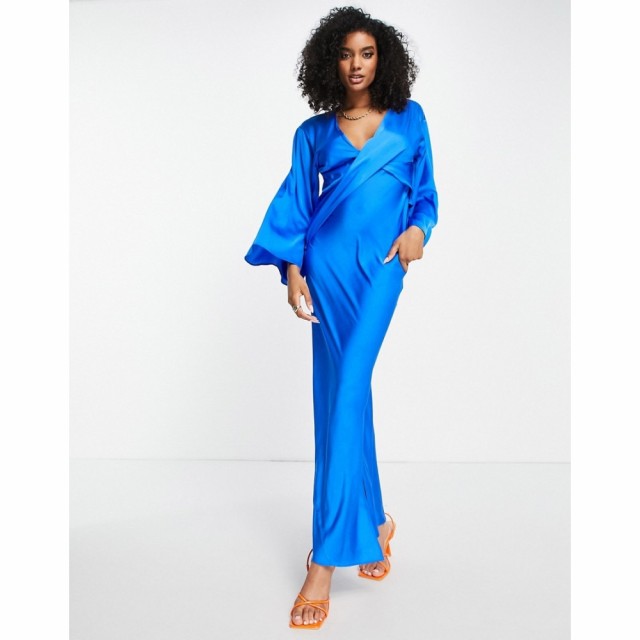 エイソス ASOS DESIGN レディース ワンピース ミドル丈 ワンピース・ドレス Satin Batwing Midi Dress With Drape Bodice Detail In Coba