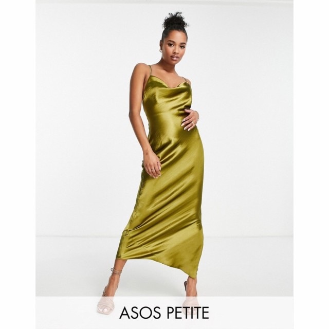 エイソス ASOS DESIGN レディース ワンピース マキシ丈 ワンピース・ドレス Petite Satin Lace Back Maxi Dress In Olive オリーブ