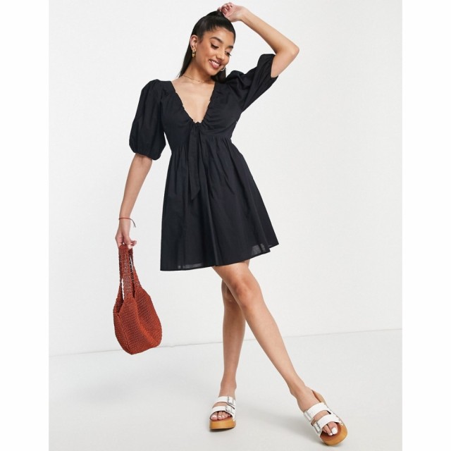 アバクロンビーandフィッチ Abercrombie and Fitch レディース ワンピース ミニ丈 ワンピース・ドレス Puff Sleeve Mini Dress In Black