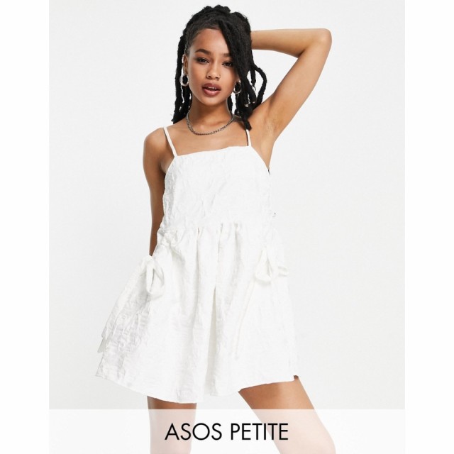 エイソス ASOS Petite レディース ワンピース キャミワンピ ワンピース・ドレス Petite Cami Jacquard Bellow Pocket Mini Dress In Whit