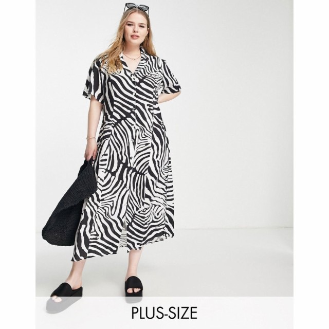 リバーアイランド River Island Plus レディース ワンピース ミドル丈 シャツワンピース ワンピース・ドレス Zebra Midi Shirt Dress In