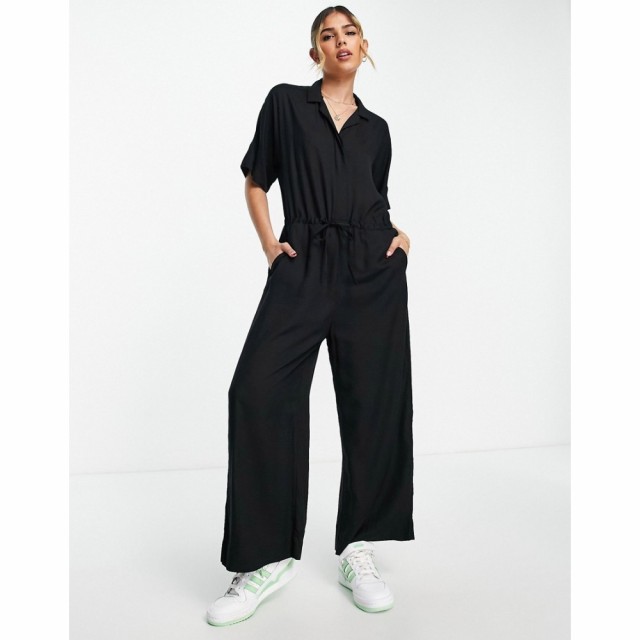 モンキ Monki レディース オールインワン ジャンプスーツ ワンピース・ドレス Tie Waist Button Down Jumpsuit In Black ブラック