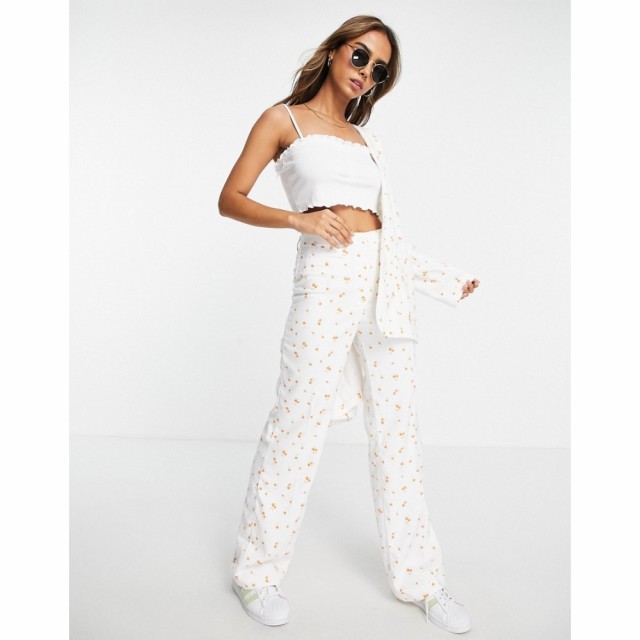 モンキ Monki レディース ボトムス・パンツ Co-Ord Straight Leg Tailored Trousers In White Blossom Print ホワイトプリント