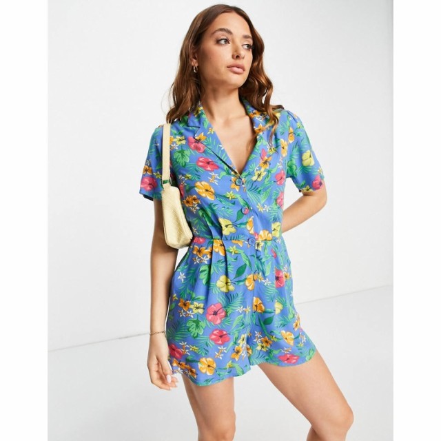 リバーアイランド River Island レディース オールインワン ショート ワンピース・ドレス Floral Playsuit In Blue