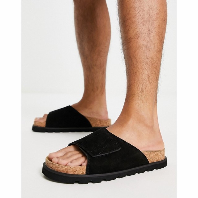 プルandベアー PullandBear メンズ サンダル シャワーサンダル シューズ・靴 Footbed Sliders In Black Exclusive At Asos ブラック