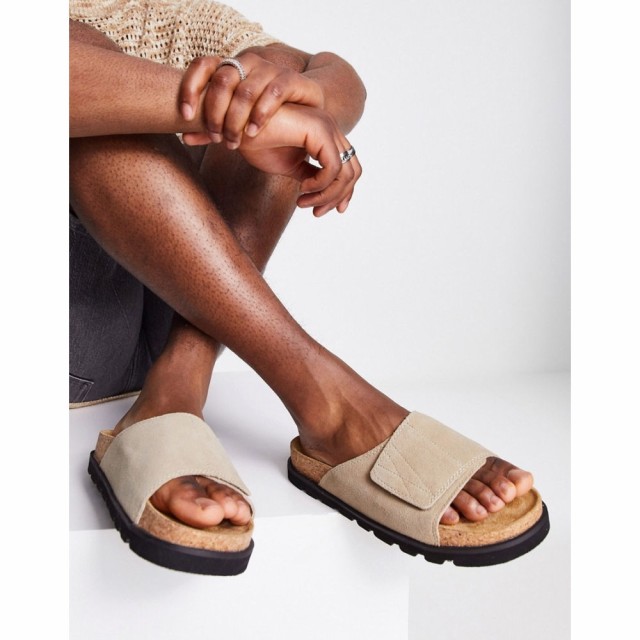 プルandベアー PullandBear メンズ サンダル シャワーサンダル シューズ・靴 Footbed Sliders In Beige ベージュ