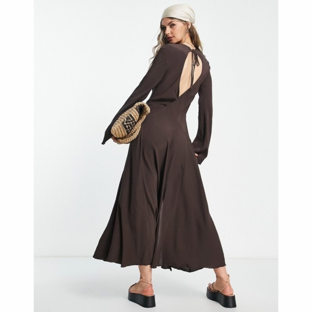 ウィークデイ Weekday レディース ワンピース ミドル丈 ワンピース・ドレス Open Back Midi Dress In Brown ブラウン