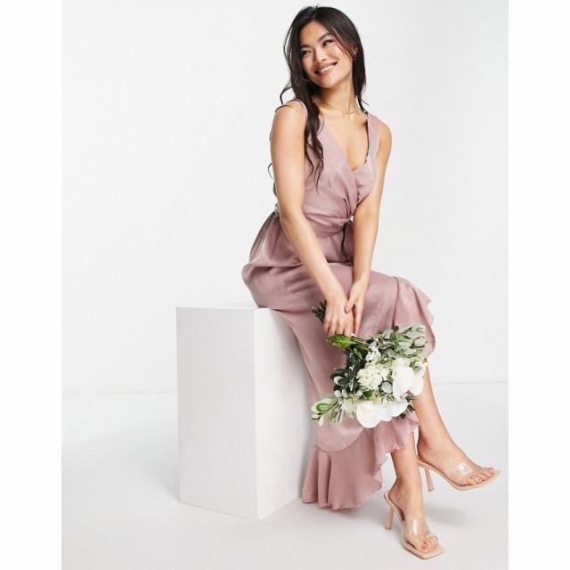 ブルーム Blume Bridal レディース ワンピース ラップドレス ラップスカート ミドル丈 Wrap Midi Dress With Frill Skirt Detail In Pink