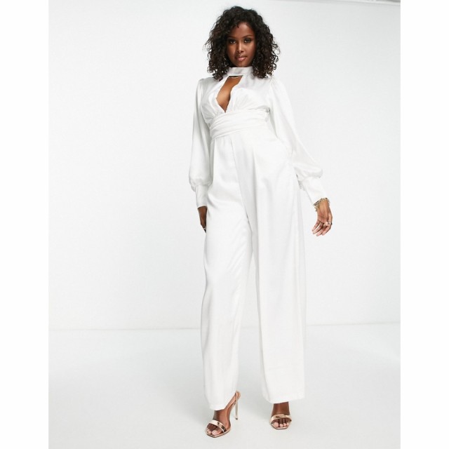 ブルーム Blume Bridal レディース オールインワン ジャンプスーツ ワンピース・ドレス Minimal Satin Wide Leg Jumpsuit In White ホワ