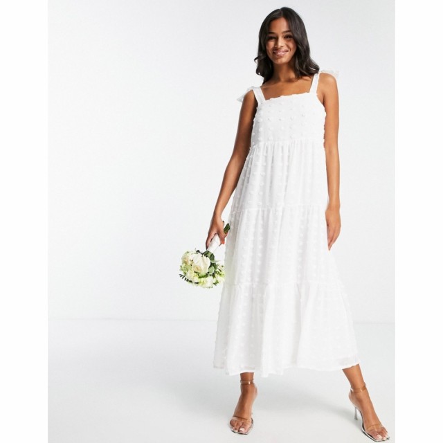 ブルーム Blume Bridal レディース ワンピース Ａライン ワンピース・ドレス Jauquard Spot Tiered Midi Dress With Bow Tie At Shoulder