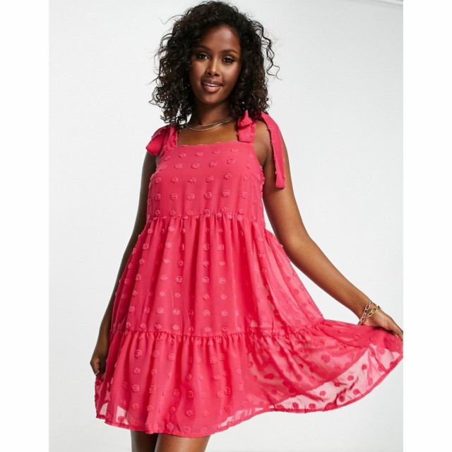 ブルーム Blume Bridal レディース ワンピース Ａライン Jauquard Spot Tiered Mini Dress With Bow Tie At Shoulder In Bright Pink ピ