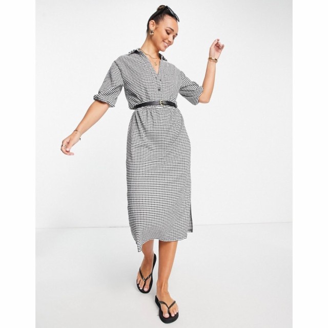 エイソス ASOS DESIGN レディース ワンピース ワンピース・ドレス Short Sleeve Shirt Midi Dress With Belt In Mono Check モノチェック