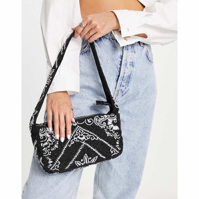 リバーアイランド River Island レディース ショルダーバッグ ビーズバッグ バッグ Paisley Beaded Shoulder Bag In Black ブラック