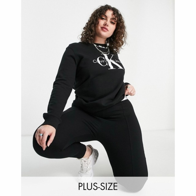 カルバンクライン Calvin Klein Jeans Plus レディース スウェット・トレーナー トップス Monogram Sweatshirt In Black ブラック